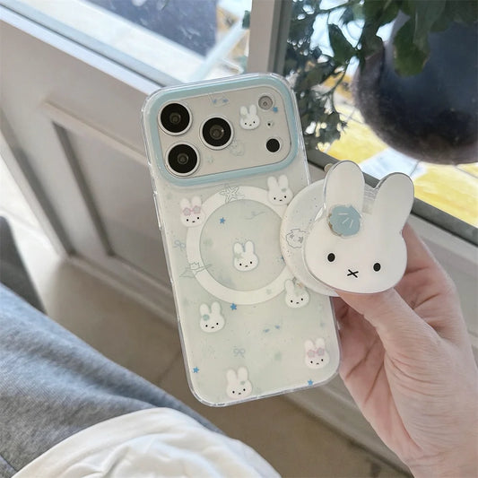 Korean INS Bow Miffy Rabbit Magnetic Phone Case  for iPhone 17 16 Pro Max 15 17 Pro 15 Pro Cover With Magsafe Bracket Cute Cases