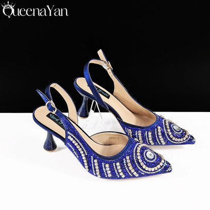 Nigerian Party Shoes Only shoes OR with bag set in Green  High Heel, Elegant Matching for Weddings & Special Occa