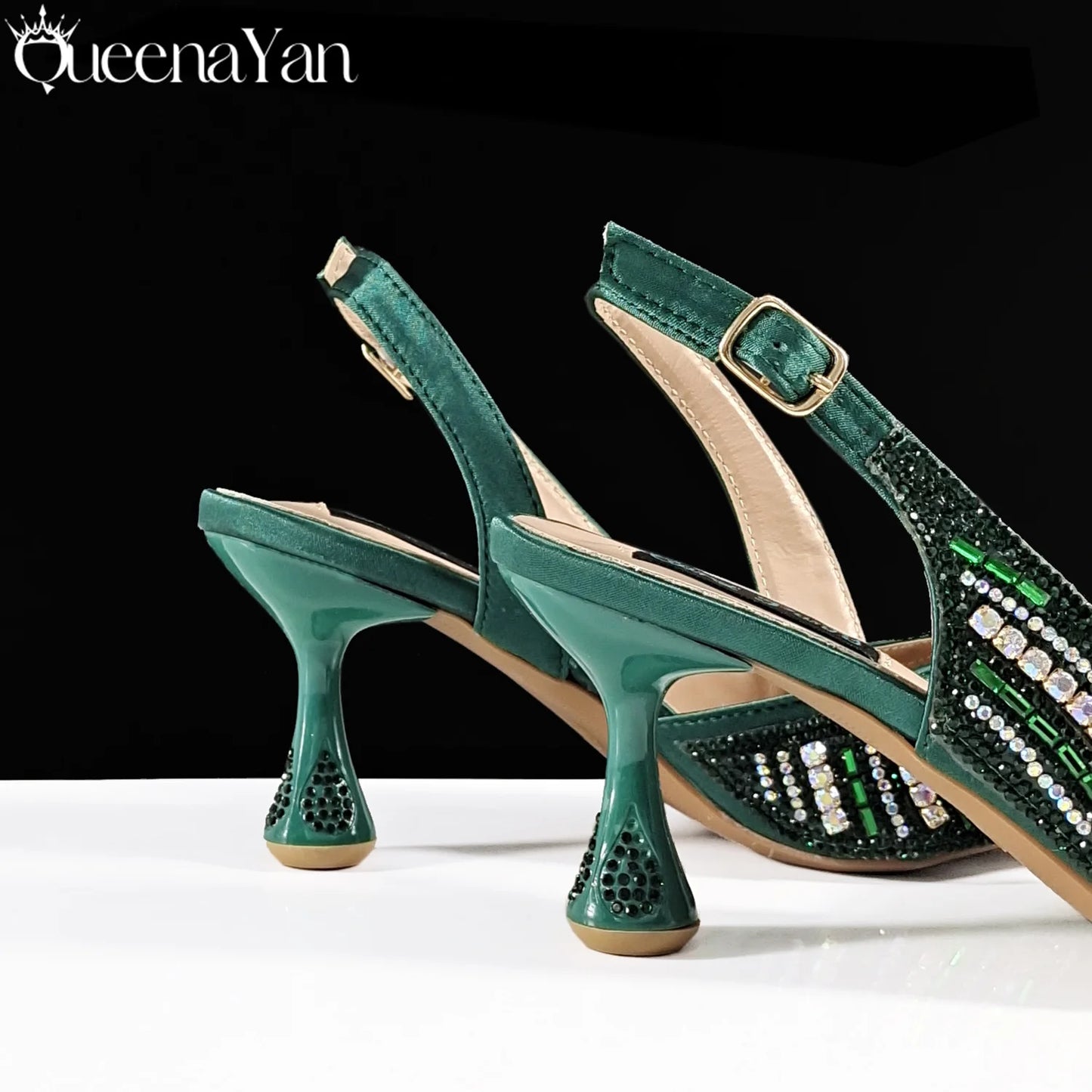Nigerian Party Shoes Only shoes OR with bag set in Green  High Heel, Elegant Matching for Weddings & Special Occa