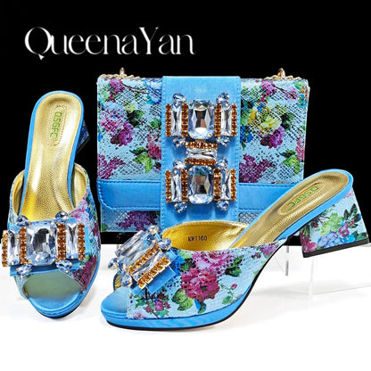 Nigeria Fashion Luxe Sky Blue Peep-Toe Heels & Three-Dimensional Bag Set – Perfect for Elegant Events