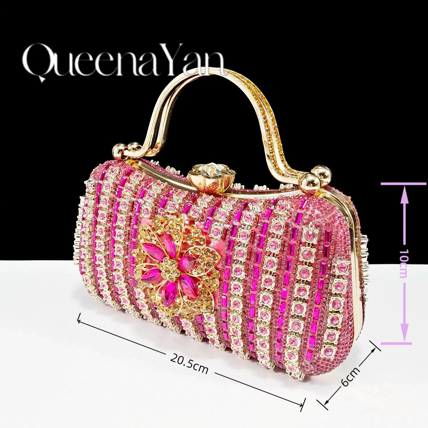 2024 Party Perfection: Rhinestone-Embellished Heels and Gold Mini Bag for Elegant Nights