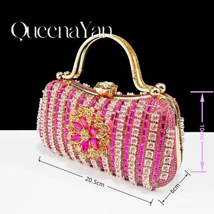 2024 Party Perfection: Rhinestone-Embellished Heels and Gold Mini Bag for Elegant Nights