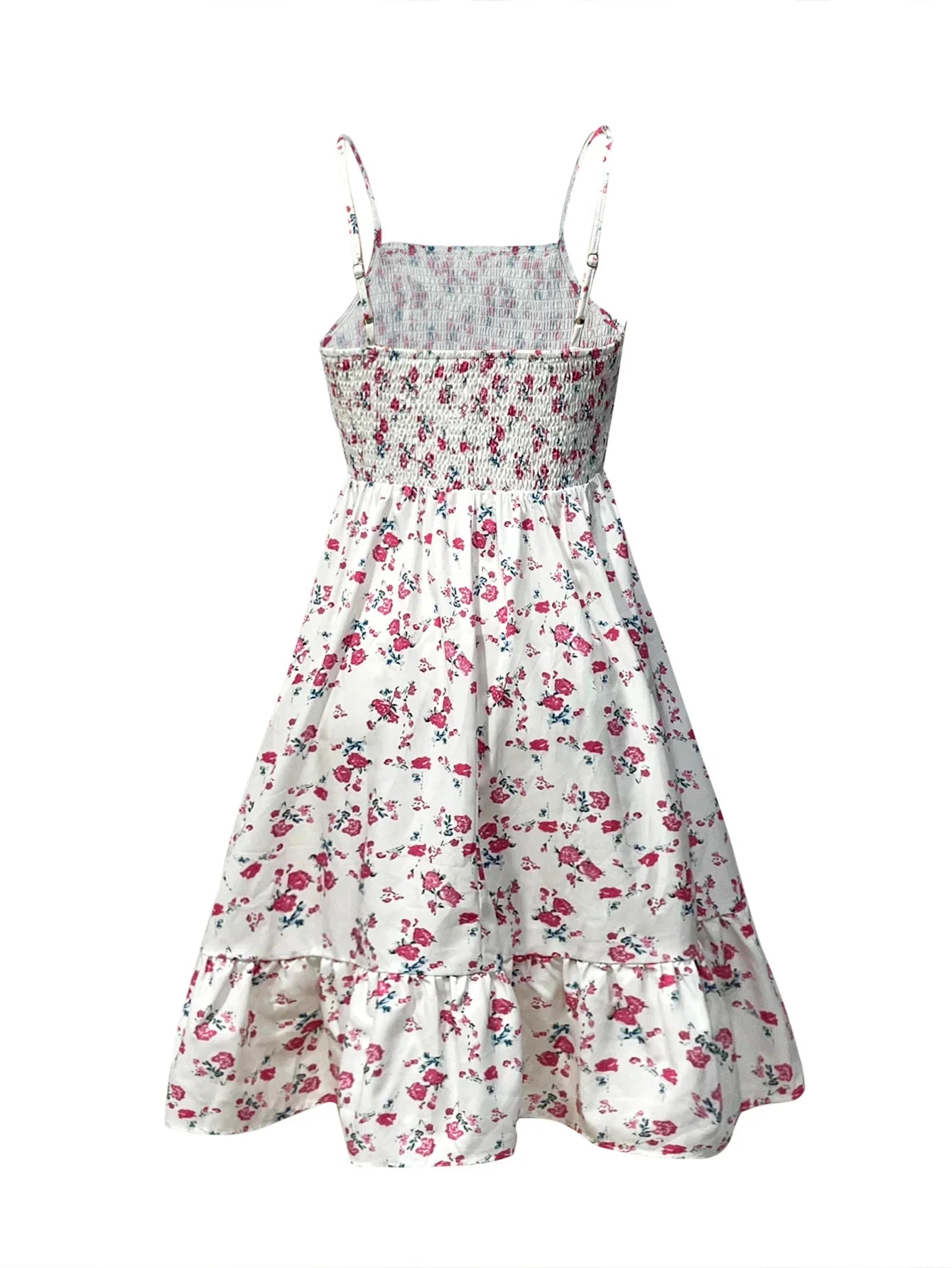 Women's Floral Print Shirred Spaghetti Strap Dress - Summer Boho Ruffle Sundress Casual Beach Maxi Dress