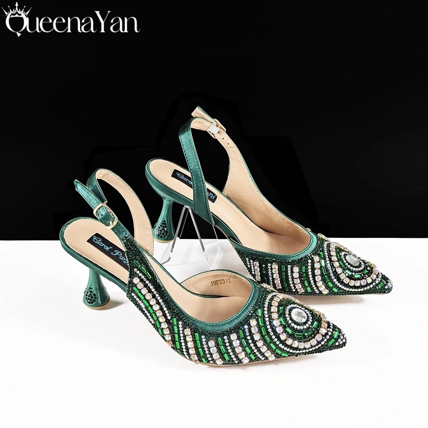 Nigerian Party Shoes Only shoes OR with bag set in Green  High Heel, Elegant Matching for Weddings & Special Occa