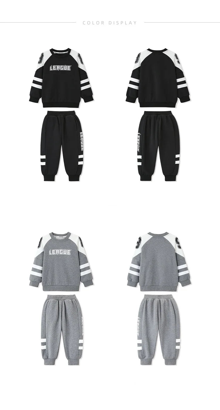 Boys Contrast Alphabet Sweatshirt+Sweatpant School Kids 2PCS Tracksuit Child Jogger Outfit Student Active Workout Set 3-14 Yr