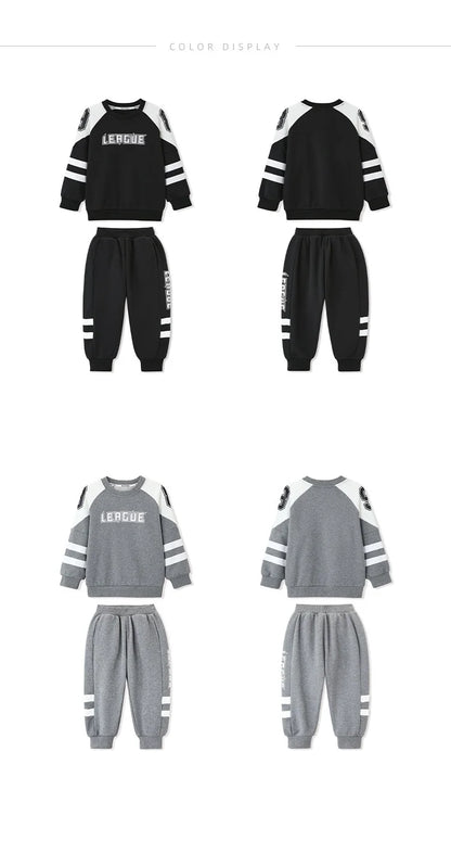 Boys Contrast Alphabet Sweatshirt+Sweatpant School Kids 2PCS Tracksuit Child Jogger Outfit Student Active Workout Set 3-14 Yr