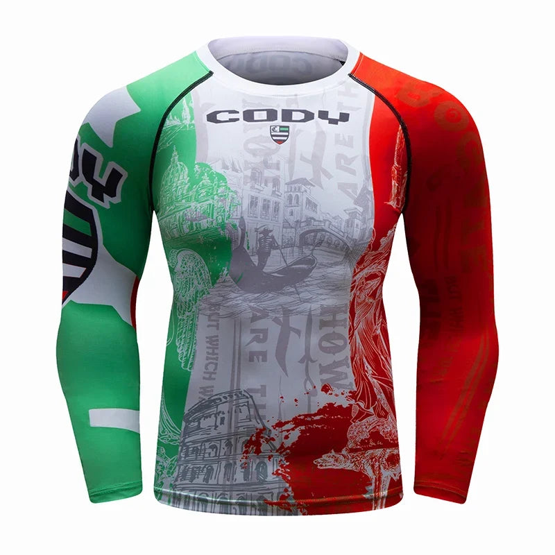 Cody Lundin Men's MMA BJJ Rashguard Brazilian Jiu-Jitsu No Gi Grey Compression Gym Shirts Westling Martial Art Training T Shirt