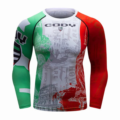 Cody Lundin Men's MMA BJJ Rashguard Brazilian Jiu-Jitsu No Gi Grey Compression Gym Shirts Westling Martial Art Training T Shirt