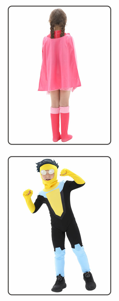 Anime Kids Invincible Costume Boys Omni-man Mark Grayson Cosplay Child Superhero Girls Atom Eve Pink Jumpsuit Halloween Costume