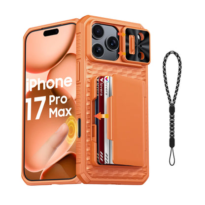 For iPhone 17 Pro Max Case,Wallet - Full Body Protective with Card Holder (4 Cards) Camera Cover & Kickstand-Orange