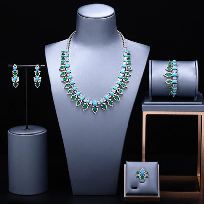 2024 New Fashion Turquoise UAE Dubai Bridal Jewelry Set For Women Wedding Party Nigerian African Necklace Earring Set