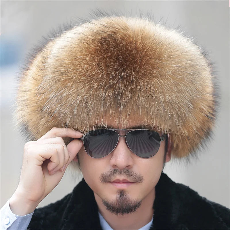 2024 Winter Hat Men Trapper Russian Sliver Fox Hat Ushanka Mens Hats Fashion Raccoon Fur Hats Caps Ski Hat Bomber Real Fur Hat