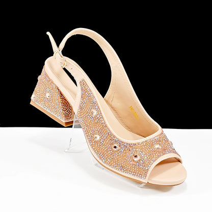 Square Heel Shoes! Hand-held Three-Dimensional Bag and Shoes Set From the Same Series/Open Toe Shoes and Evening Bag