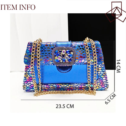 Italian Fashion Design Shoes and Bags Matching Set 2025 Peep Toe High Heels Blue Color Rhinestones Women Shoes for Party