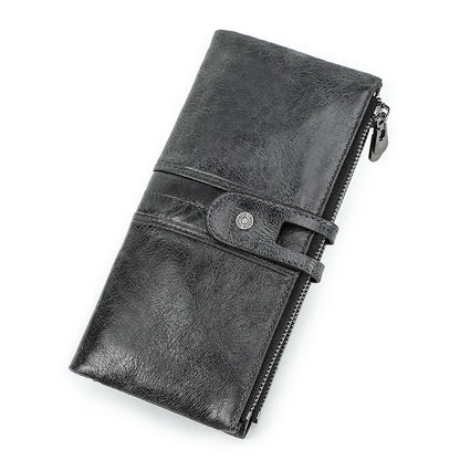 Men Clutch Wallet Genuine Leather Long Wallet Hasp Card Holder Vintage Male Zipper Coin Purse Money Clip Women Purse