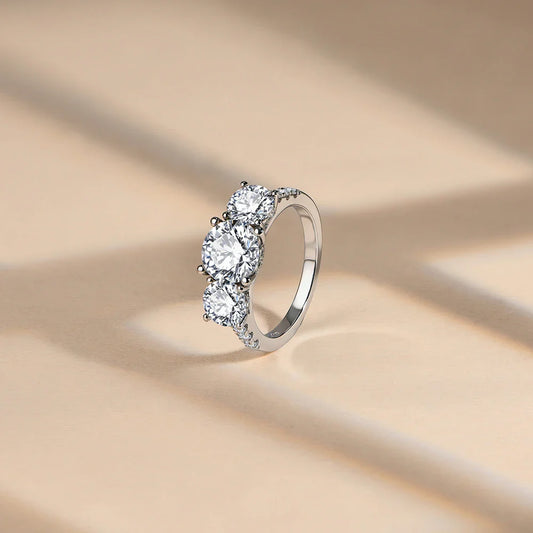 Bague de Fiançailles Rond 4.0ct Moissanite Bagues pour Femme en Argent Sterling Bague de Promesse de Mariage pour Elle