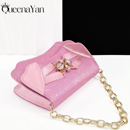 Elegant Pink Rhinestone Low-Heel Shoes & Handbag Set – Luxury Wedding & Party Accessories