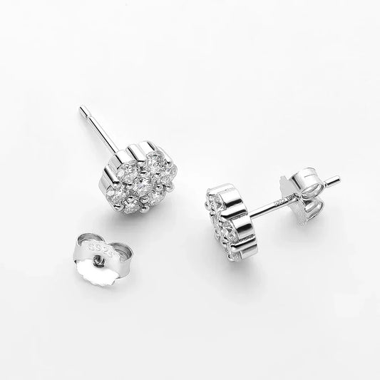 Moissanite Stud Earrings 18k White Gold Plated Sterling Silver D VVS1 Round Lab Diamond Ear Studs For Women Men