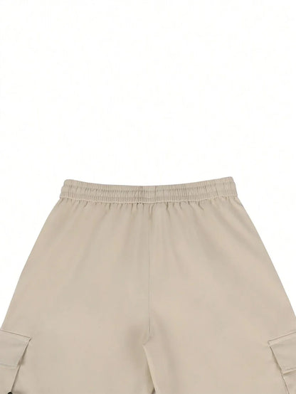 Men's 3/4-Length Cargo Shorts — Woven Twill Fabric, Multi-Pocket Casual Trousers. Non-Stretch Adult Apparel for Summer