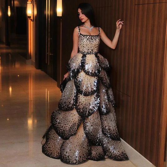 Luxury Sequined Evening Dress Tiered Petal Skirt Formal Prom Gown Customized Robe De Soiree For Women Party 2026