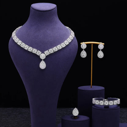 Luxury Wedding Indian Bridal Jewelry Sets Women Snowflakes Cubic Zirconia 4 pcs Necklace Earrings for Women