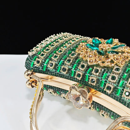 2024 Party Perfection: Rhinestone-Embellished Heels and Gold Mini Bag for Elegant Nights