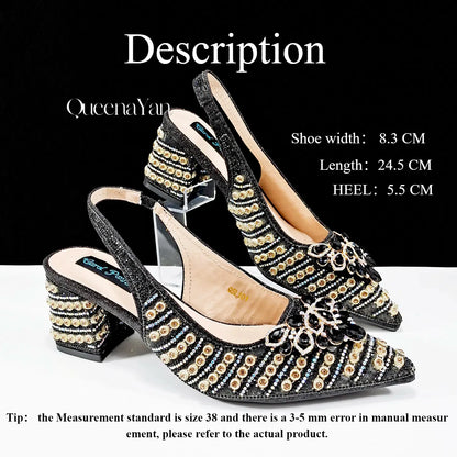 Dazzling Dreams: Full Rhinestone High Heels and Coordinated Bag for Timeless Style