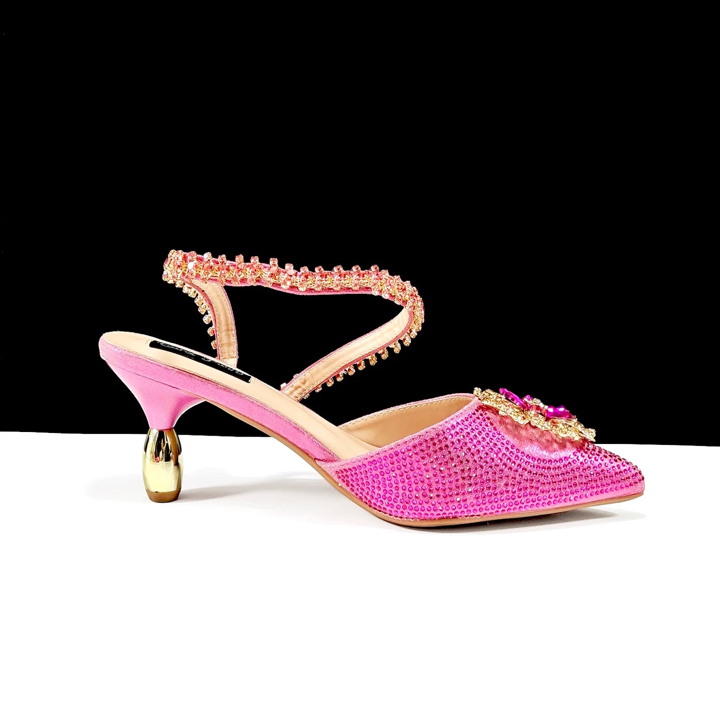 2024 Party Perfection: Rhinestone-Embellished Heels and Gold Mini Bag for Elegant Nights