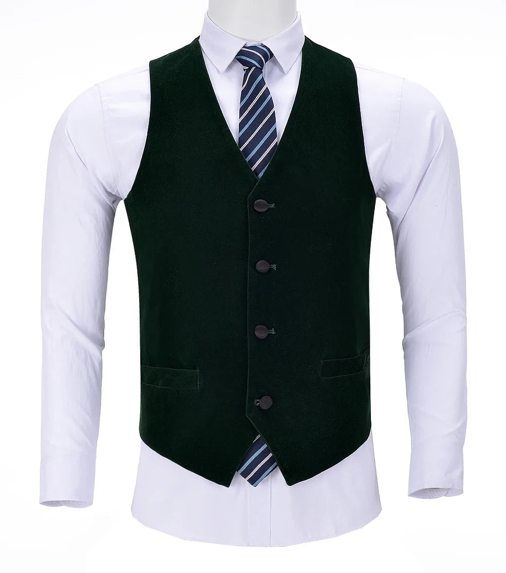Men's Business Army Green Vest Velvet Wool Single-breasted Cotton Suit Vest Waistcoat For Wedding Formal Vest Groomsmen