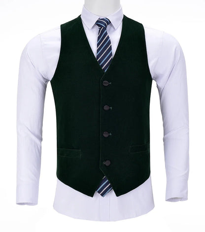 Men's Business Army Green Vest Velvet Wool Single-breasted Cotton Suit Vest Waistcoat For Wedding Formal Vest Groomsmen