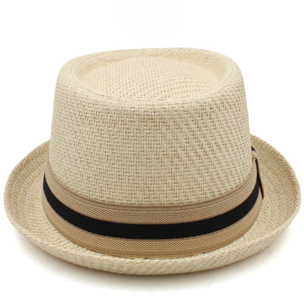 Men Women Classical Straw Pork Pie Hats Fedora Sunhats Trilby Caps Summer Boater Beach Outdoor Travel Party Size US 7 1/4 UK L