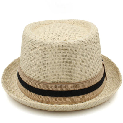 Men Women Classical Straw Pork Pie Hats Fedora Sunhats Trilby Caps Summer Boater Beach Outdoor Travel Party Size US 7 1/4 UK L