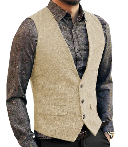 Men's V-Neck Suit Vests Fashion Formal Slim Fit Business Herringbone Dress Waistcoat for Tuxedo Wedding Party
