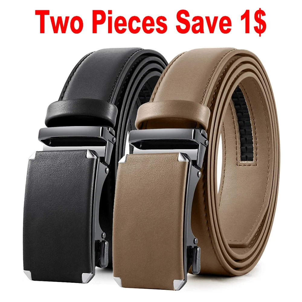Multicolor Genuine Leather Men's Belts Fashion Business Automatic Buckle Straps Ratchet Cow Leather Waistband 3.5cm Width