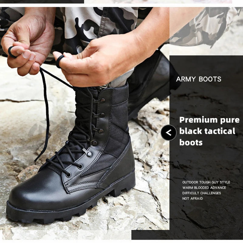 Camouflage Ankle Boots Men Outdoor Genuine Leather Panama Soles Tactical Combat Boots Hunting Work Boot Man Hiking Shoe 47