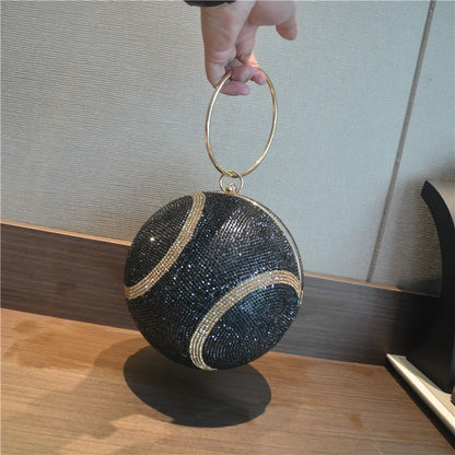 Lady Yellow Pink Black Diamond Day Clutches Rhinestone Pearl Evening Bag Circular Shaped Chain Shoulder Handbags For Party Purse