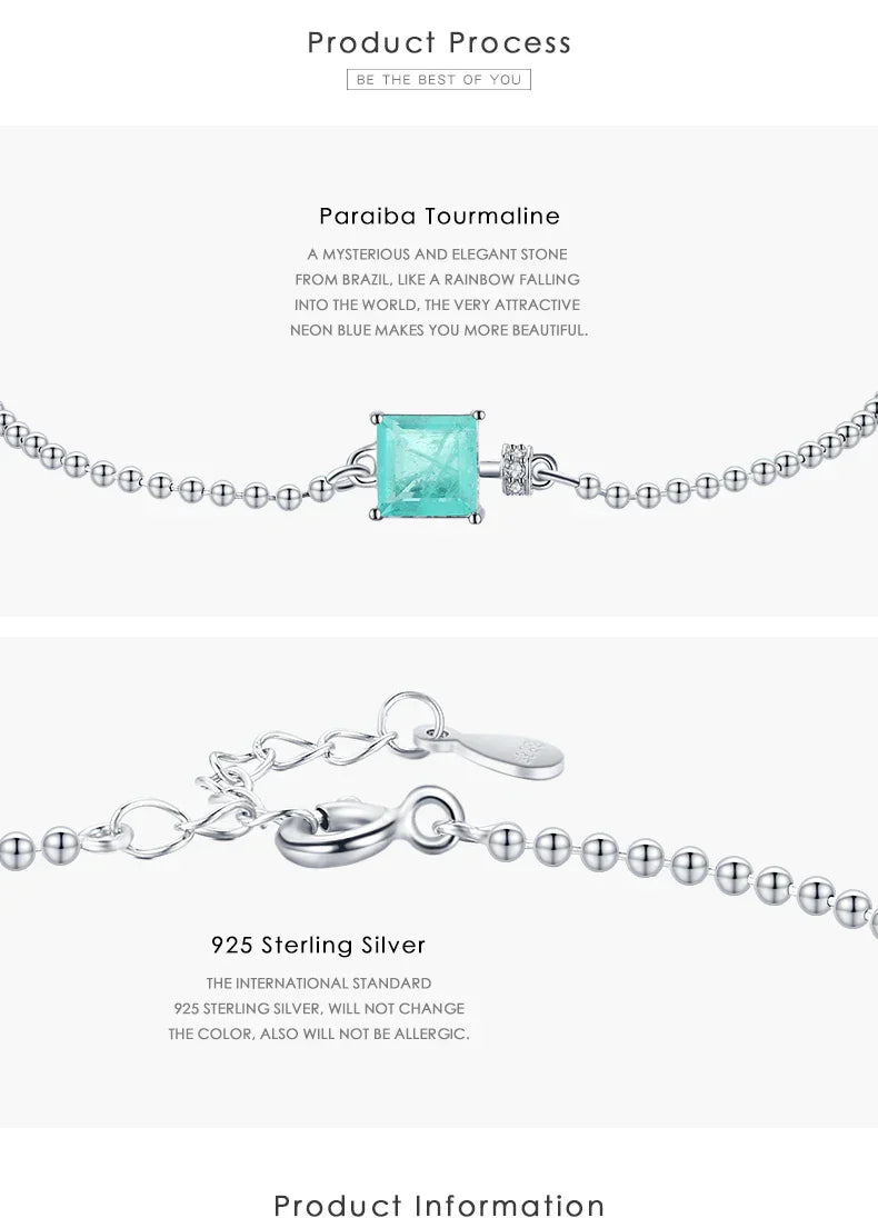 Modian 2021 New Real 925 Sterling Silver Luxury Square Tourmaline Beads Chain Bracelet For Women Paraiba Fine Statement Jewelry