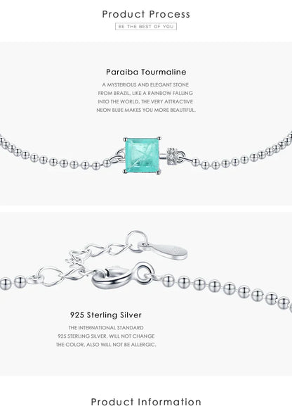 Modian 2021 New Real 925 Sterling Silver Luxury Square Tourmaline Beads Chain Bracelet For Women Paraiba Fine Statement Jewelry