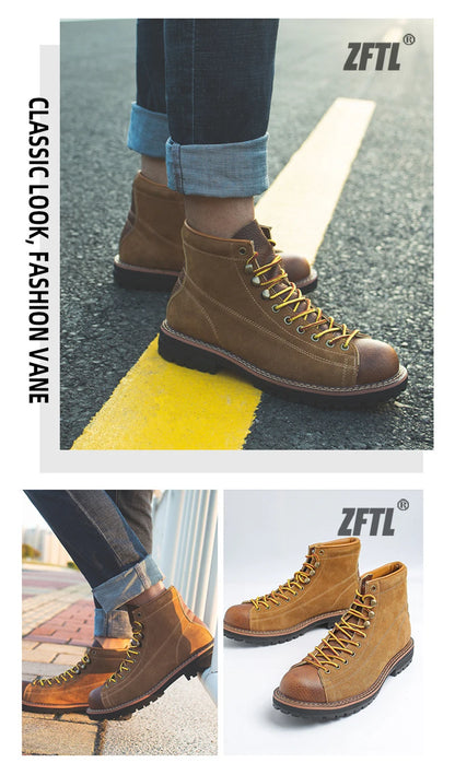 ZFTL Men's Boots Man Ankle Boots Casual Lace up Boots Male Handmade Sewing tooling boots Cow Leather Desert boots Men's 2025