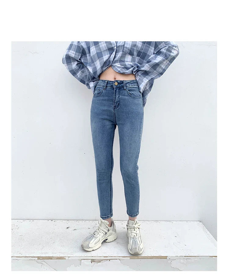 Women Jeans Retro High Waist Stretch Pencil Denim Pants Elastic for Woman Female Trousers Autumn Winter Ladies