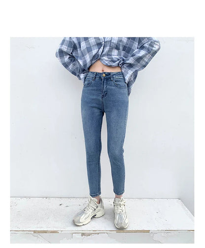 Women Jeans Retro High Waist Stretch Pencil Denim Pants Elastic for Woman Female Trousers Autumn Winter Ladies