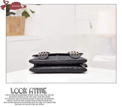 Women Black Leather Messenger Bags Single Skull Rivet Shoulder Bags Sac A Main Bolsa Black Vintage Sexy Bag Lady Drop
