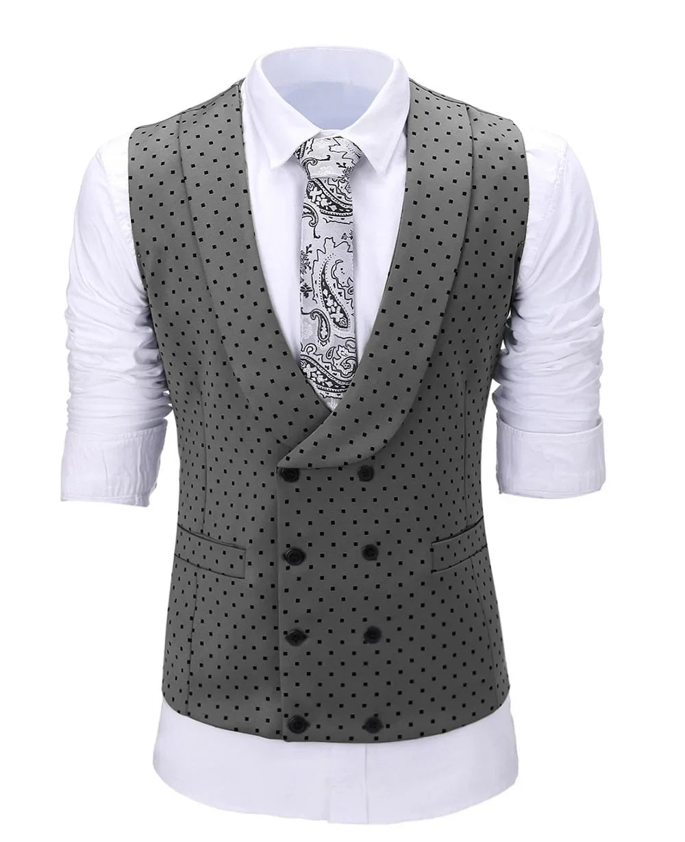 Men's Suit Formal Neck Square wave point leisure  Casual Waistcoat Formal Business Grey Navy Vest Groomman For Wedding Evening
