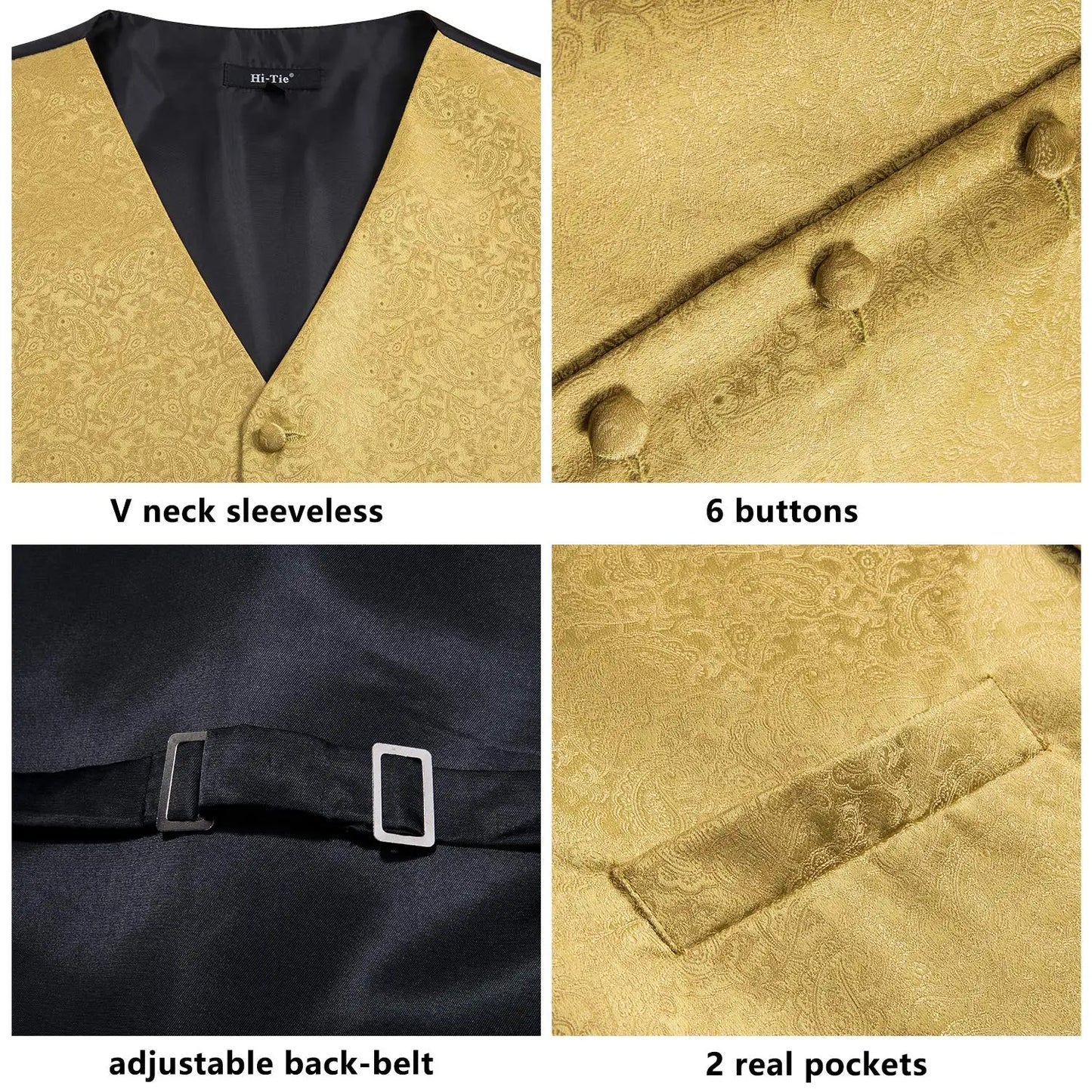 Luxury Silk Mens Vests Rose Gold Pink Striped Waistcoat Necktie Bowtie Hanky Cufflinks Set Waist Jacket For Men Wedding
