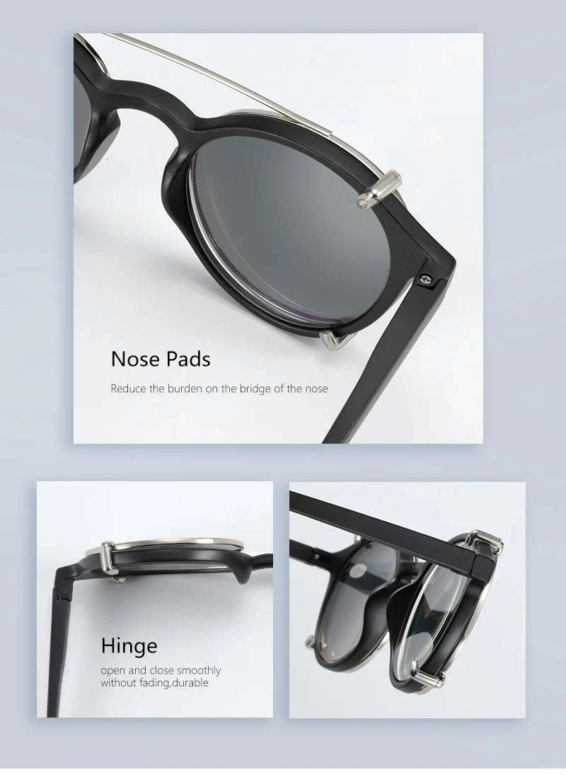 Steampunk Style Clip On Sunglasses for Men Women Anti Blue Light Glasses+Polarized Clip Fashion/Retro Computer Eyewear