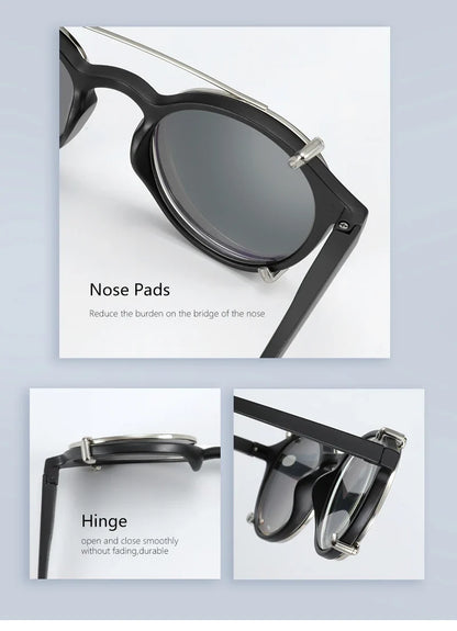 Steampunk Style Clip On Sunglasses for Men Women Anti Blue Light Glasses+Polarized Clip Fashion/Retro Computer Eyewear