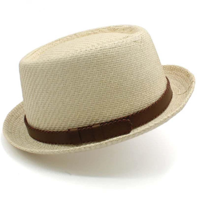 Men Women Classical Straw Pork Pie Hats Fedora Sunhats Trilby Caps Summer Boater Beach Outdoor Travel Party Size US 7 1/4 UK L