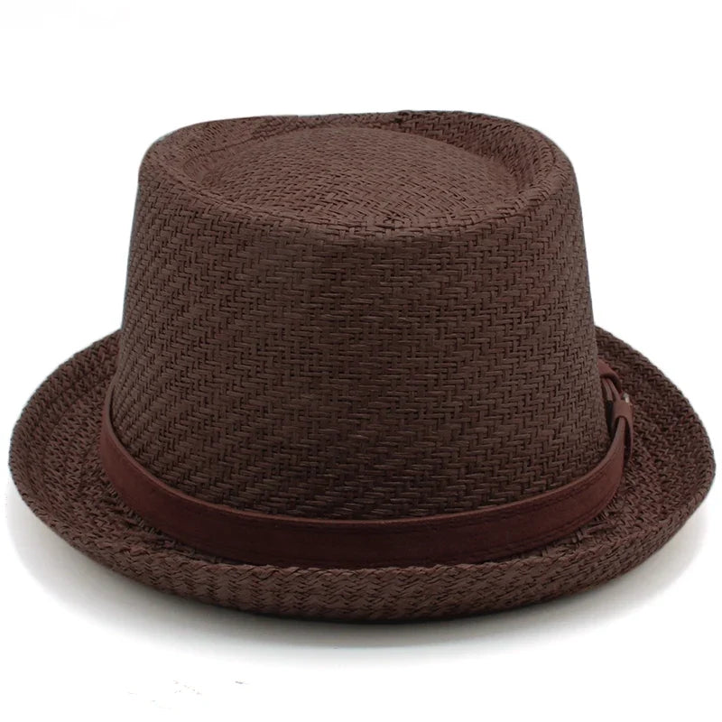 Men Women Classical Straw Pork Pie Hats Fedora Sunhats Trilby Caps Summer Boater Beach Outdoor Travel Party Size US 7 1/4 UK L