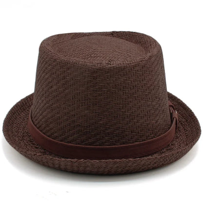 Men Women Classical Straw Pork Pie Hats Fedora Sunhats Trilby Caps Summer Boater Beach Outdoor Travel Party Size US 7 1/4 UK L