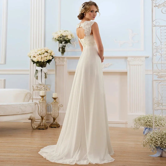 Cheap Beach Wedding Dresses Plus Size Cap Sleeve Applique Chiffon Boho Bridal Gown Vestido De Novia